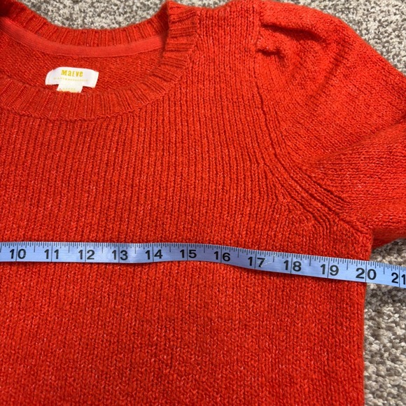 Maeve by Anthropologie Orange Knit Sweater Puff Sleeve‎ Pullover Women L Classic - Picture 9 of 11